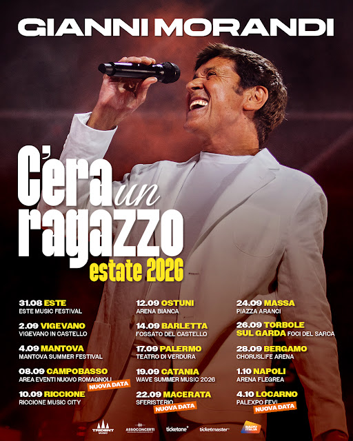 GIANNI MORANDI TORNA DAL VIVO CON LA LEG ESTIVA “C’ERA UN RAGAZZO ESTATE 2026” IN PARTENZA IL 31 AGOSTO DA ESTE.