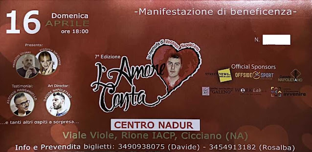 Cicciano. Il 16 aprile entra in scena la settima edizione de L’Amore Conta in memoria di Vincenzo Napoletano, serata piena di artisti per un unico obiettivo: “Fare Beneficenza”.
