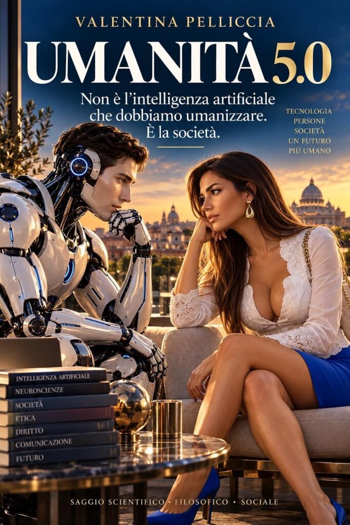 UMANITÀ 5.0: il saggio che propone di restituire umanità all’era dell’intelligenza artificiale Copertina del libro UMANITÀ 5.0 di Valentina Pelliccia dedicato al rapporto tra intelligenza artificiale, etica, società e futuro umano.