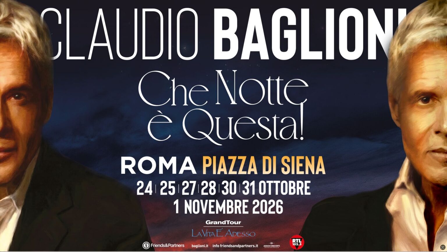 Claudio Baglioni torna a Piazza di Siena: sette concerti evento per celebrare la storia e inaugurare il GrandTour 2027