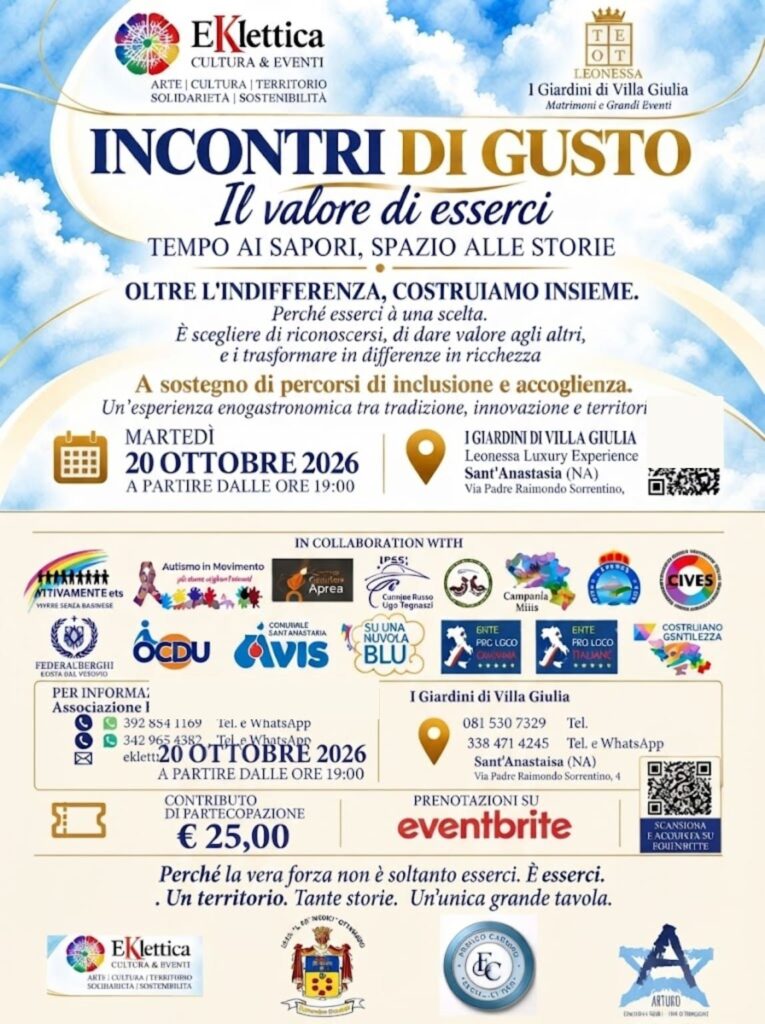 Sant’Anastasia, “Incontri di Gusto”: la cucina del territorio incontra la solidarietà